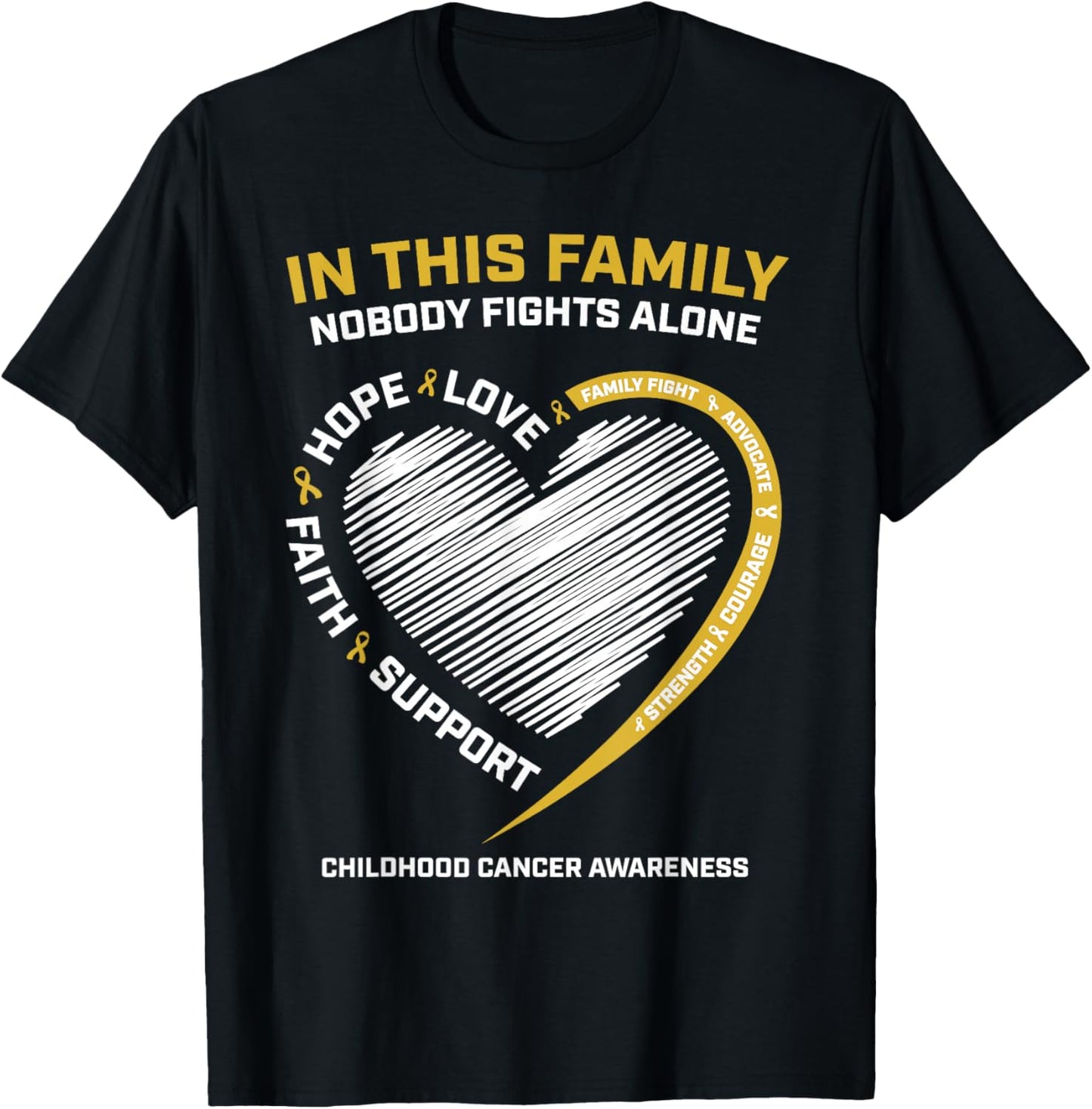 Gold Family Nobody Fights Alone Childhood Cancer Awareness T-Shirt - T-Shirt | Black