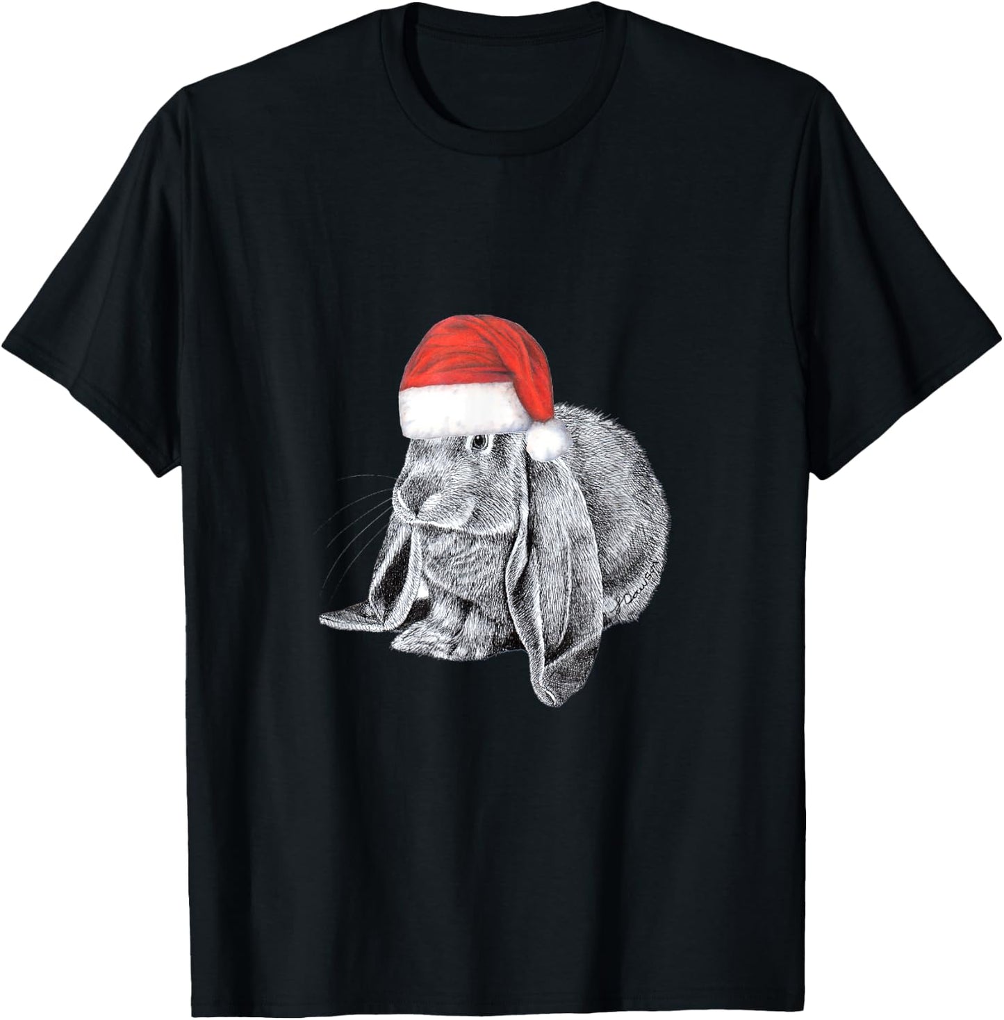 English Lop Eared Bunny Rabbit Wearing Christmas Santa Hat T-Shirt - T-Shirt | Black