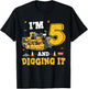 5th Birthday Construction Bulldozer 5yr I'm 5 And Digging It T-Shirt - T-Shirt | Black