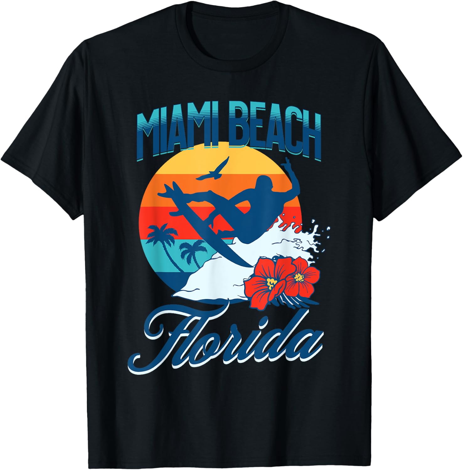 Miami Florida Beach Surf Summer Vacation Vintage Women Girls Kids T-Shirt - T-Shirt | Black