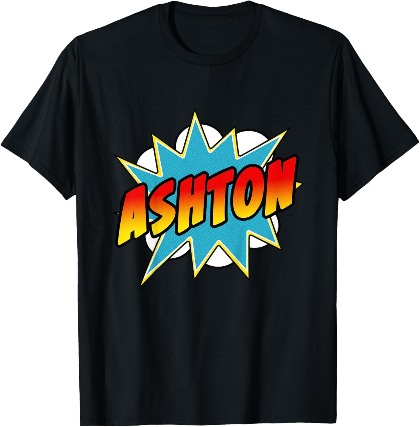 Kids Boys Ashton Name Comic Book Superhero T-Shirt - T-Shirt | Black
