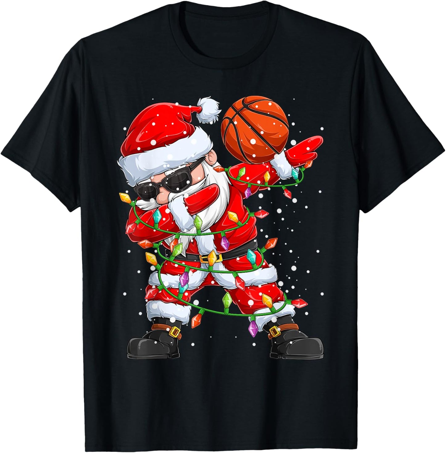 Dabbing Santa Basketball Christmas Tree Lights Kids Dab Xmas T-Shirt - T-Shirt | Black