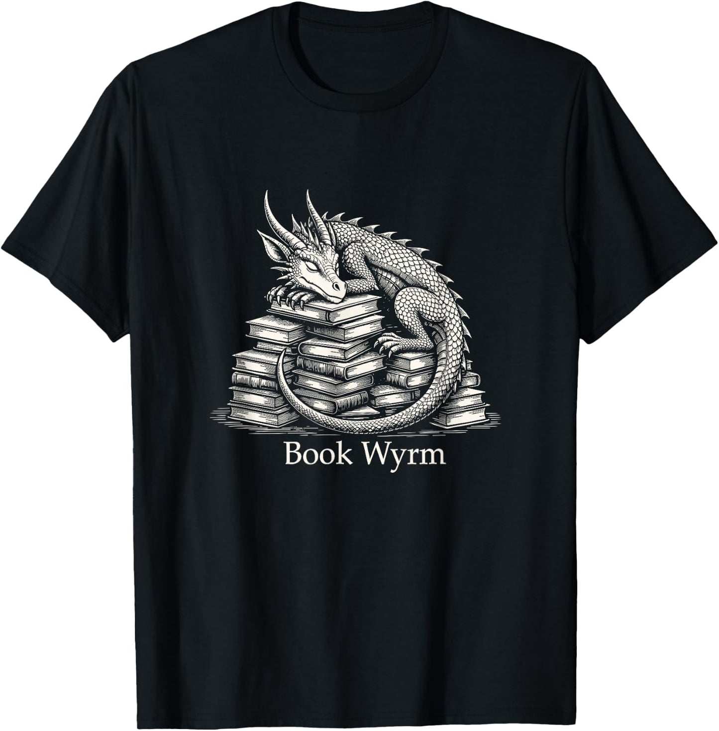 Book Wyrm Fantasy Creature Reading Mythical Art T-Shirt - T-Shirt | Black
