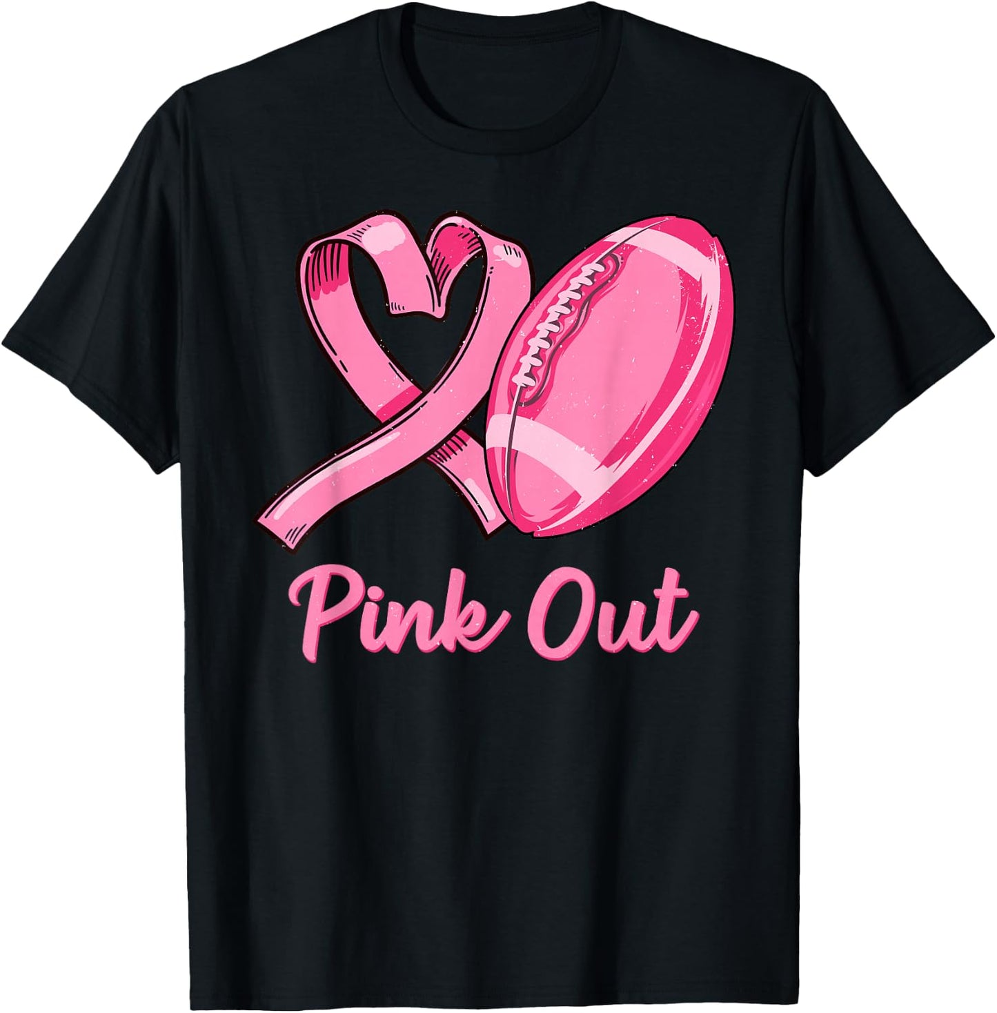 Pink Out Breast Cancer Awareness Bleached Football Mom Girls T-Shirt - T-Shirt | Black