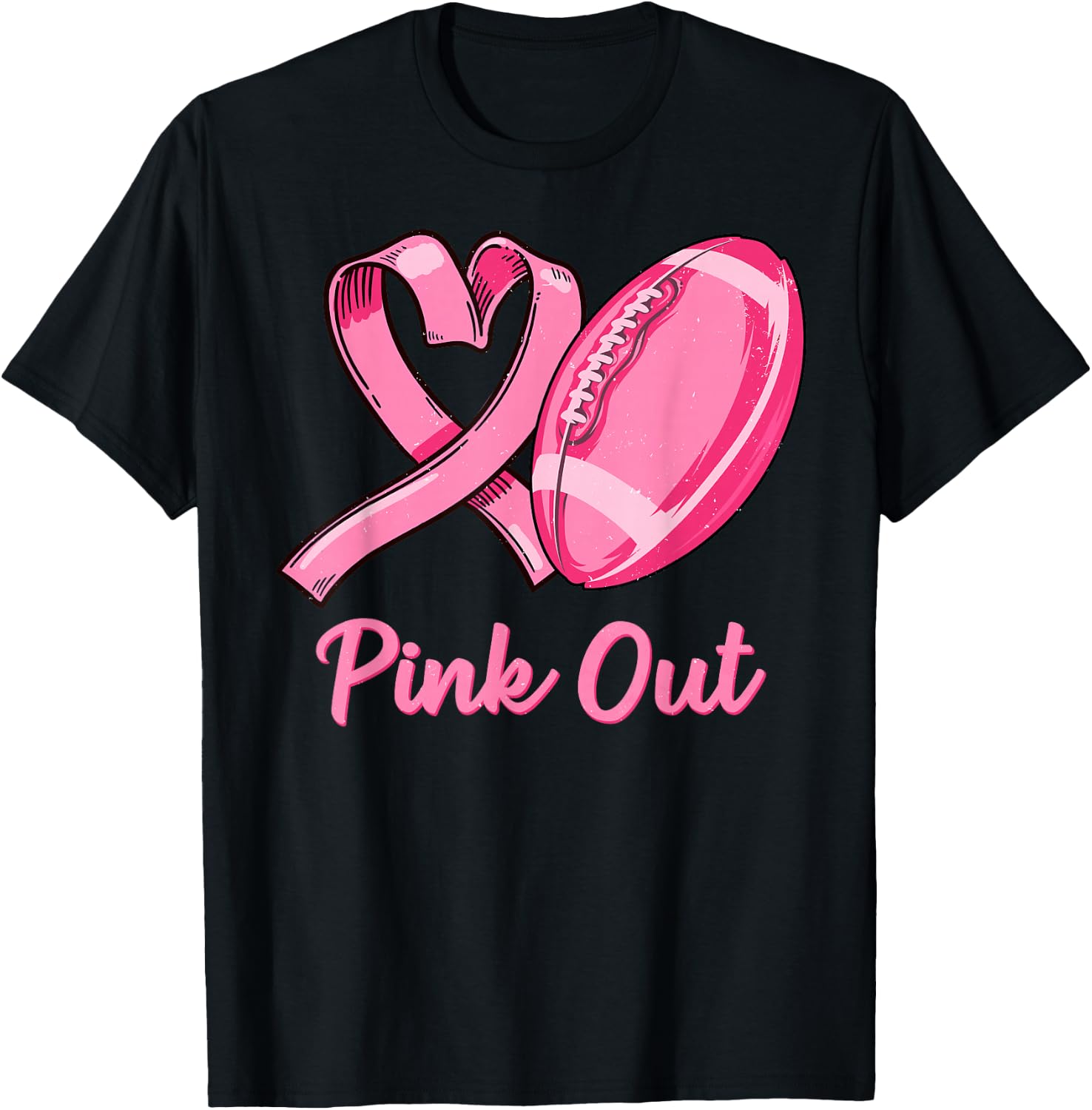 Pink Out Breast Cancer Awareness Bleached Football Mom Girls T-Shirt - T-Shirt | Black