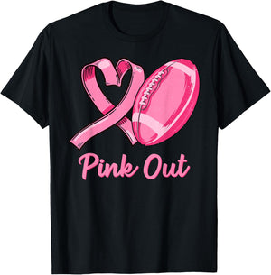 Pink Out Breast Cancer Awareness Bleached Football Mom Girls T-Shirt - T-Shirt | Black