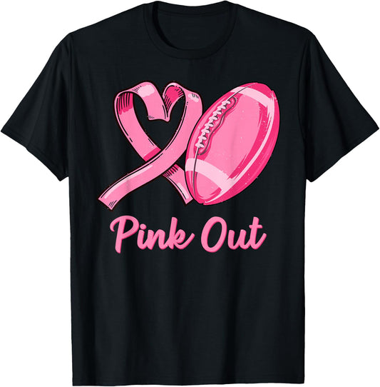 Pink Out Breast Cancer Awareness Bleached Football Mom Girls T-Shirt - T-Shirt | Black
