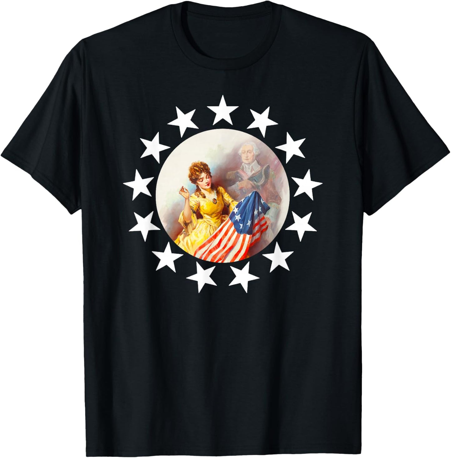 1776 George Washington Betsy Ross Flag Shirt Art-13 Stars T-Shirt - T-Shirt | Black