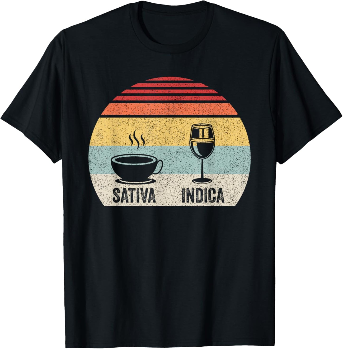 Vintage Retro Coffee Wine Sativa Indica T-Shirt - T-Shirt | Black