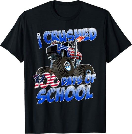 I Crushed 100 Days Of School Monster Truck Boys T-Shirt - T-Shirt | Black