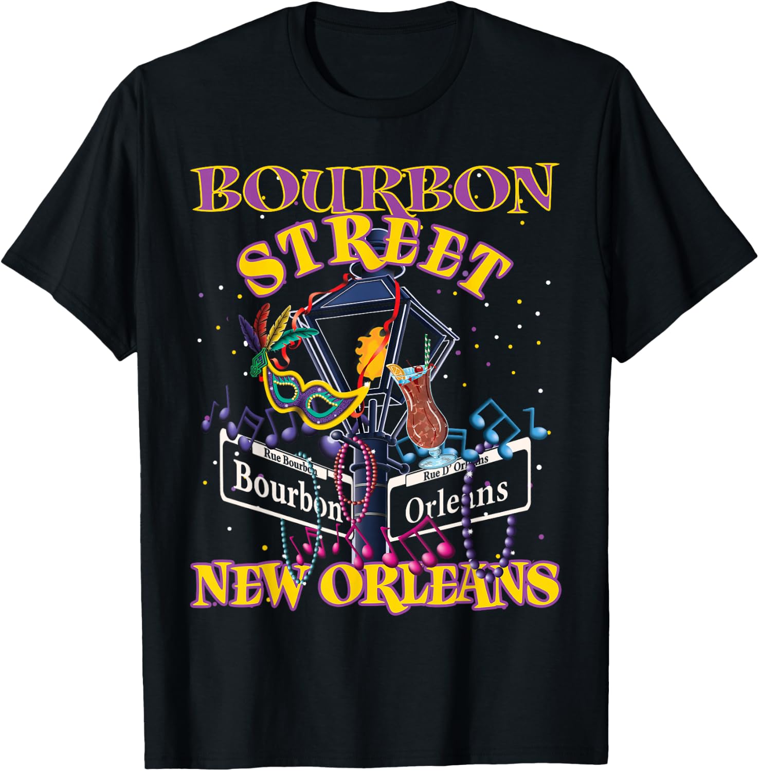 New Orleans Bourbon Street French Quarter 2026 NOLA T-Shirt - T-Shirt | Black