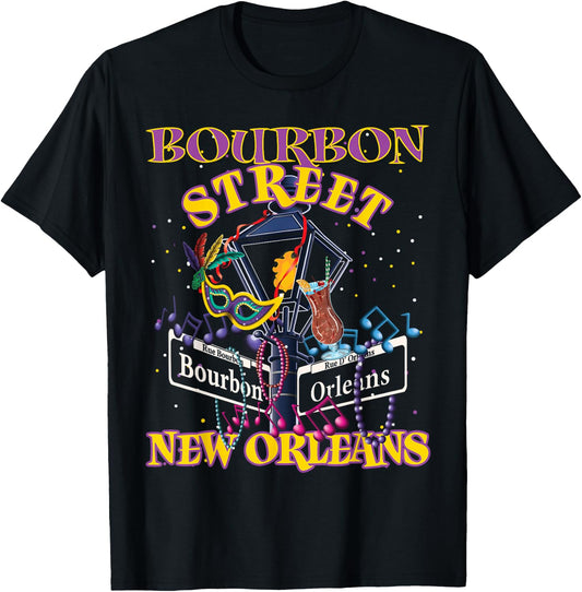 New Orleans Bourbon Street French Quarter 2026 NOLA T-Shirt - T-Shirt | Black