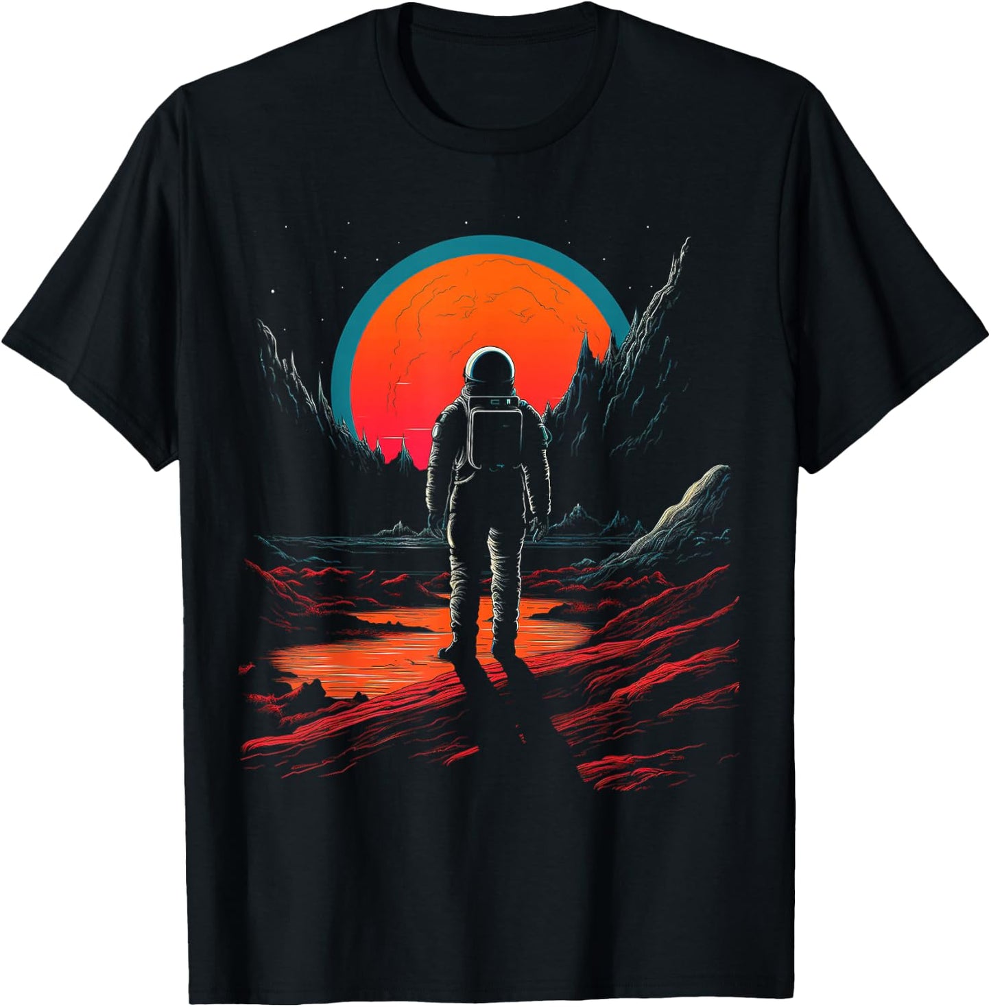 Astronaut Mountains Space Astronaut T-Shirt - T-Shirt | Black