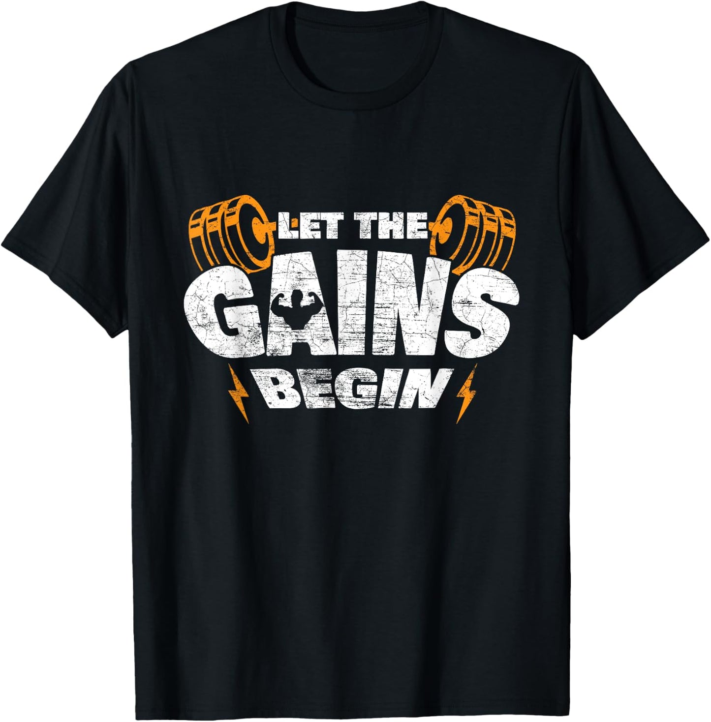 Let The Gains Begin Muscle Work Out Weightlifting Gift Shirt T-Shirt - T-Shirt | Black