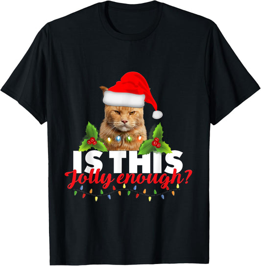 Is this jolly enough grumpy orange cat Christmas lights men T-Shirt - T-Shirt | Black
