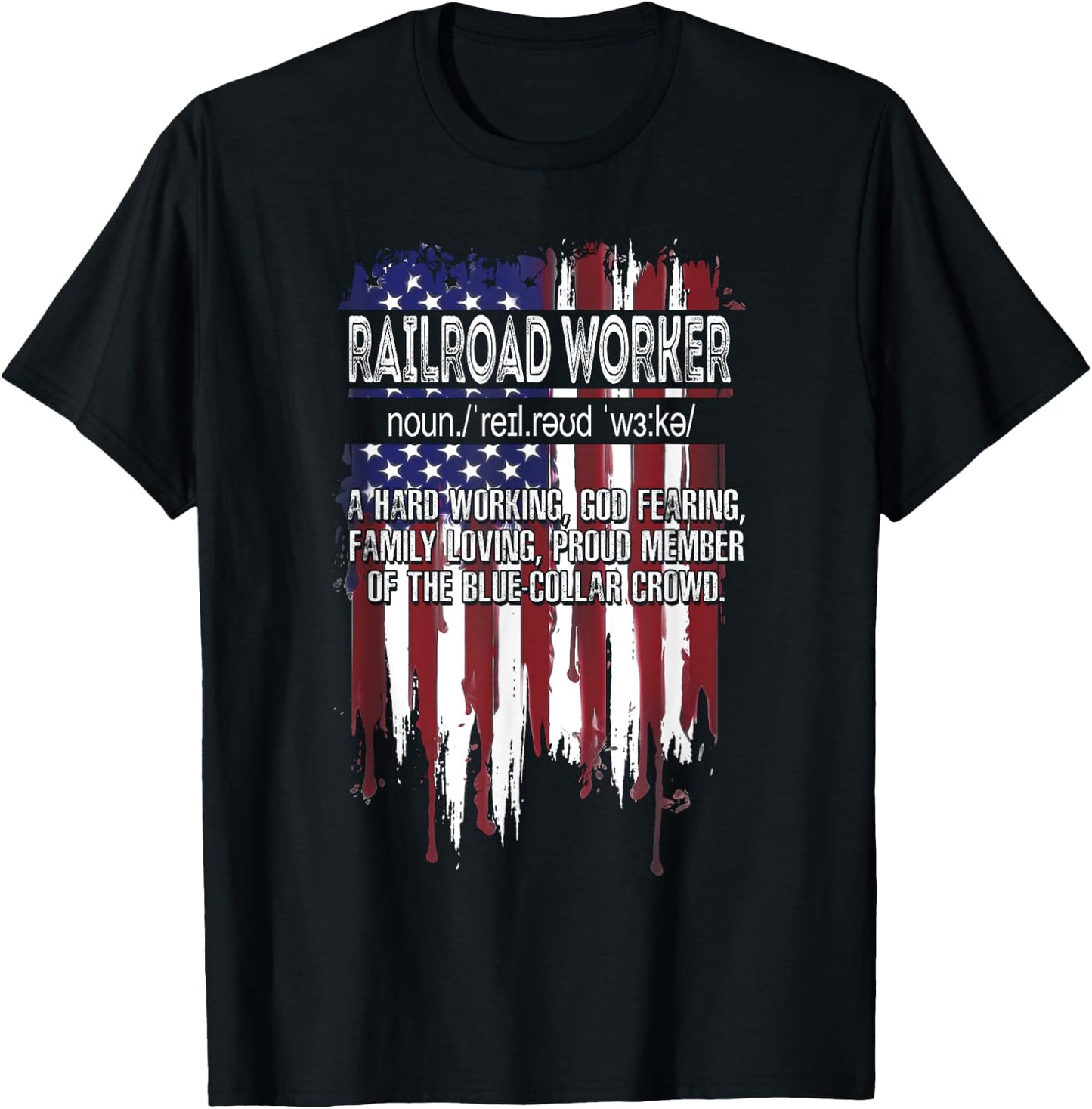 American Flag Railroad Worker Definition Funny Father's Day Men T-Shirt - T-Shirt | Black