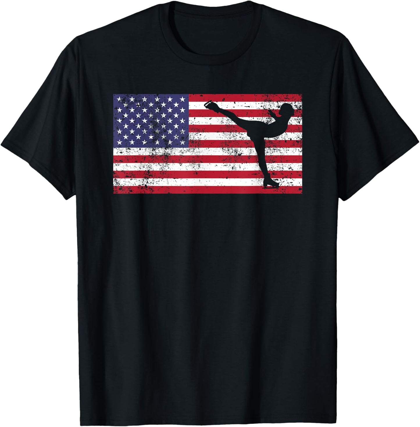 American Flag Ice Skating Figure Skater 4th of July T Shirt T-Shirt - T-Shirt | Black