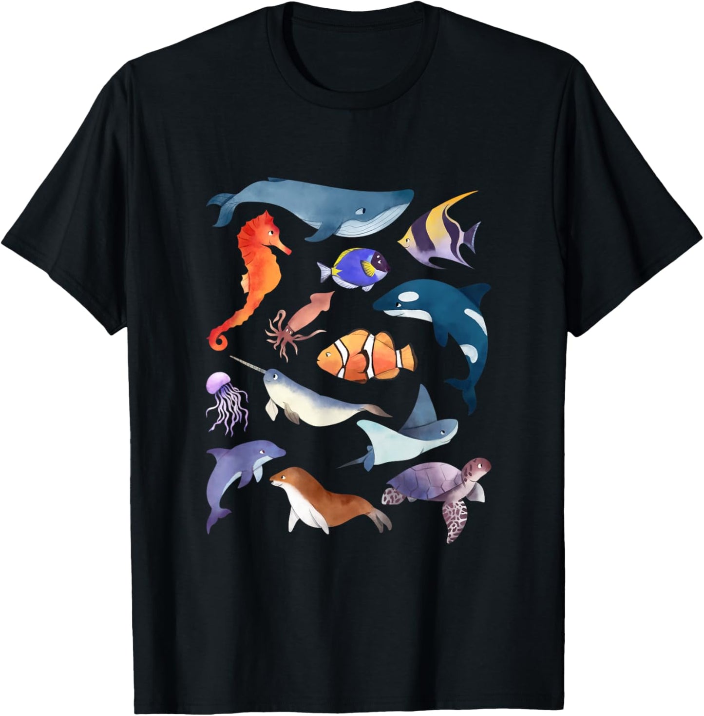 Sea Animals Shirt Funny Ocean Marine Creatures Gifts T-Shirt - T-Shirt | Black