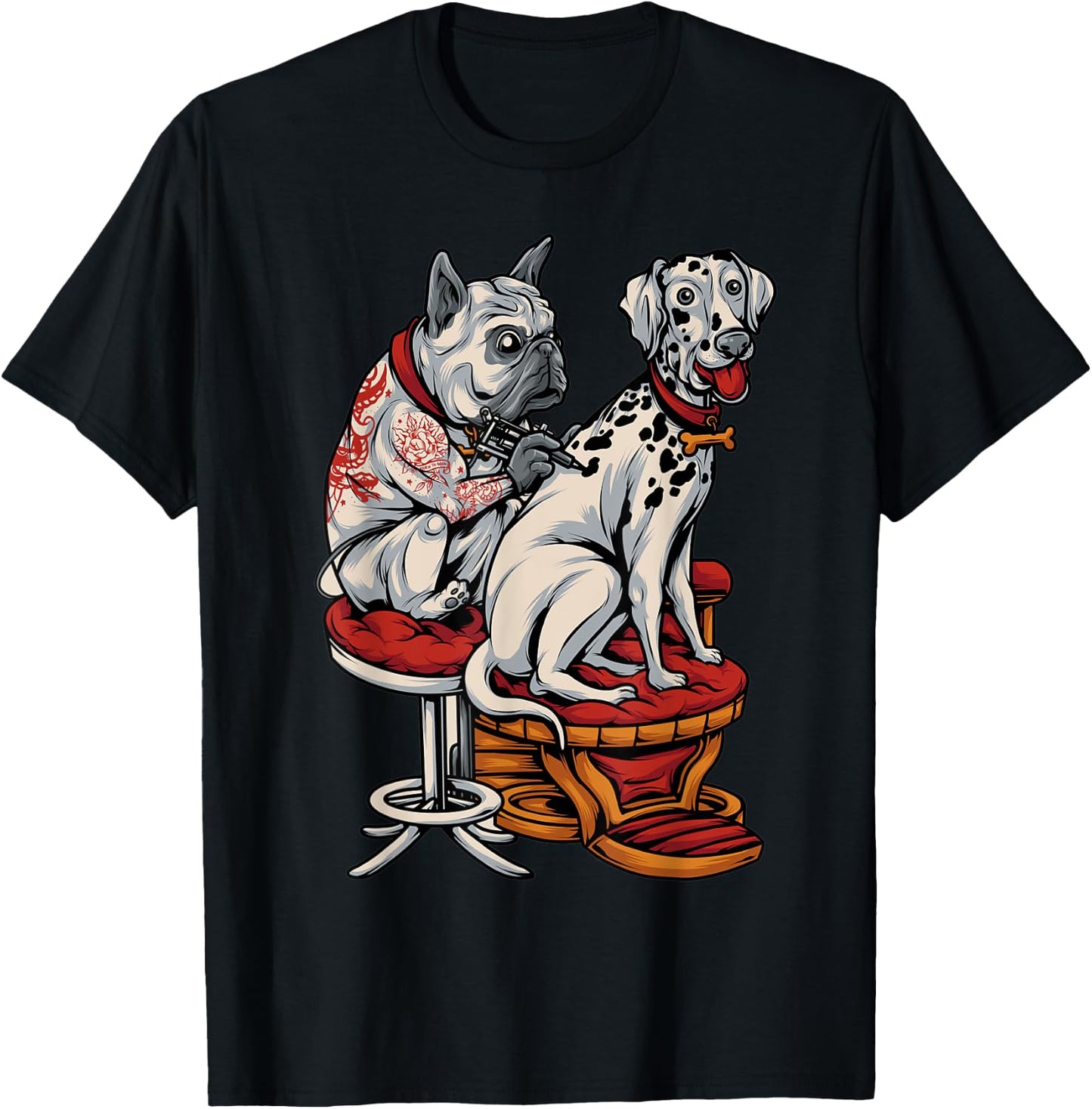 Frenchie Pug Dalmatian French Bulldog Tattoo T-Shirt - T-Shirt | Black