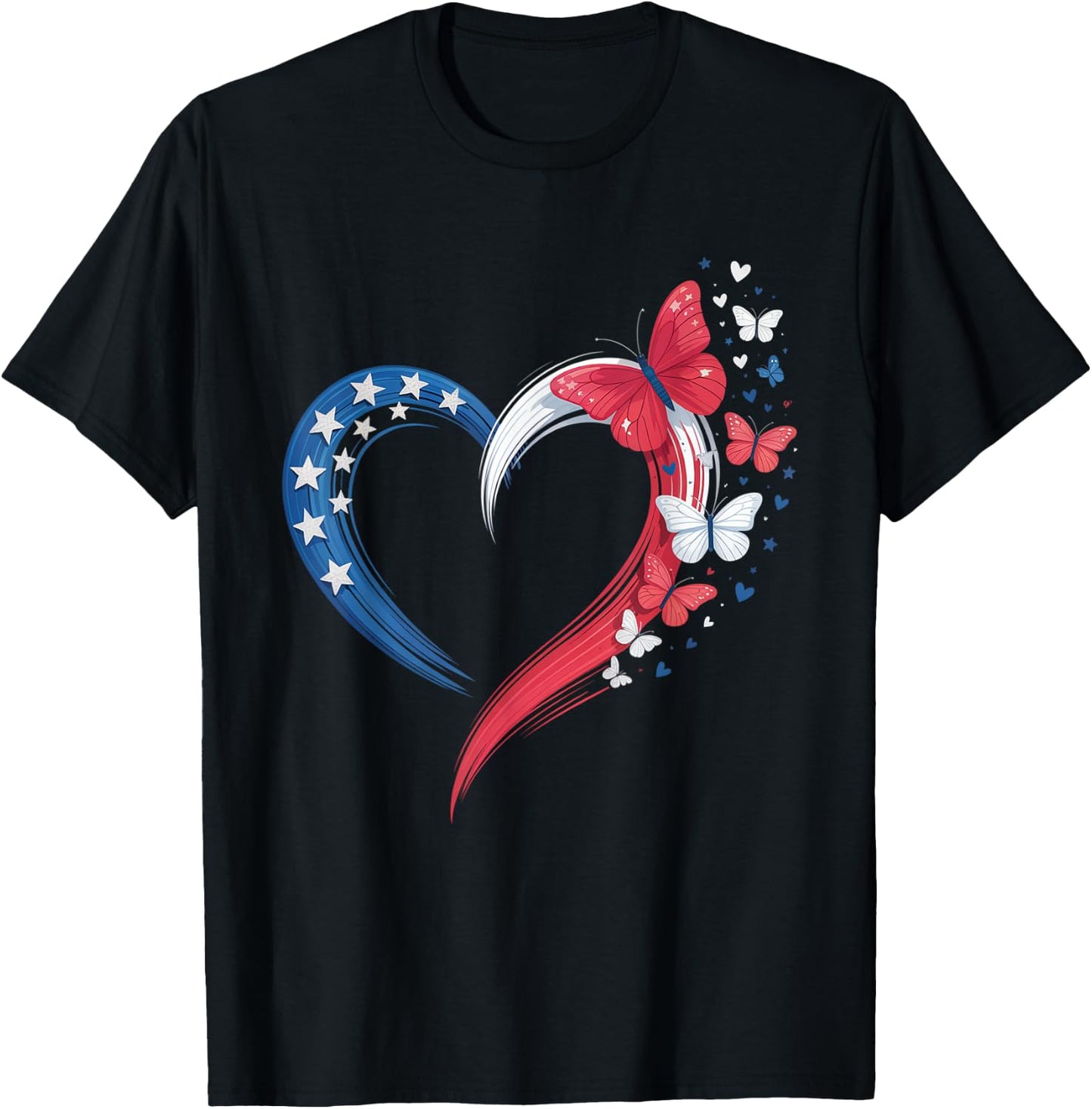 Butterfly Red White Blue Patriotic USA Flag 4th Of July T-Shirt - T-Shirt | Black