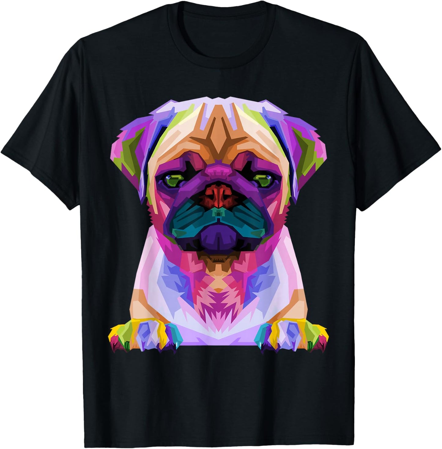 Pug Pop Art Colorful Portrait for Dog Lovers T-Shirt - T-Shirt | Black