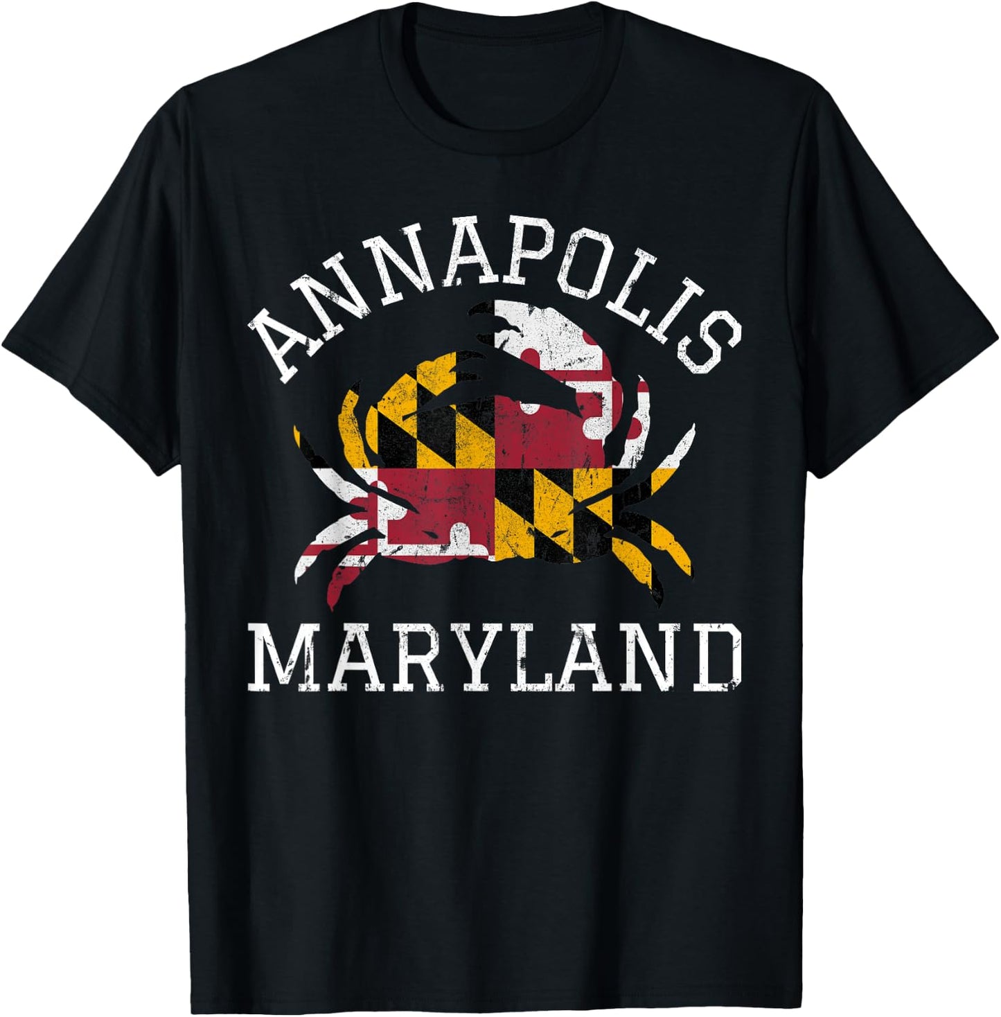 Annapolis Maryland Crab State Flag Home Travel Vintage T-Shirt - T-Shirt | Black