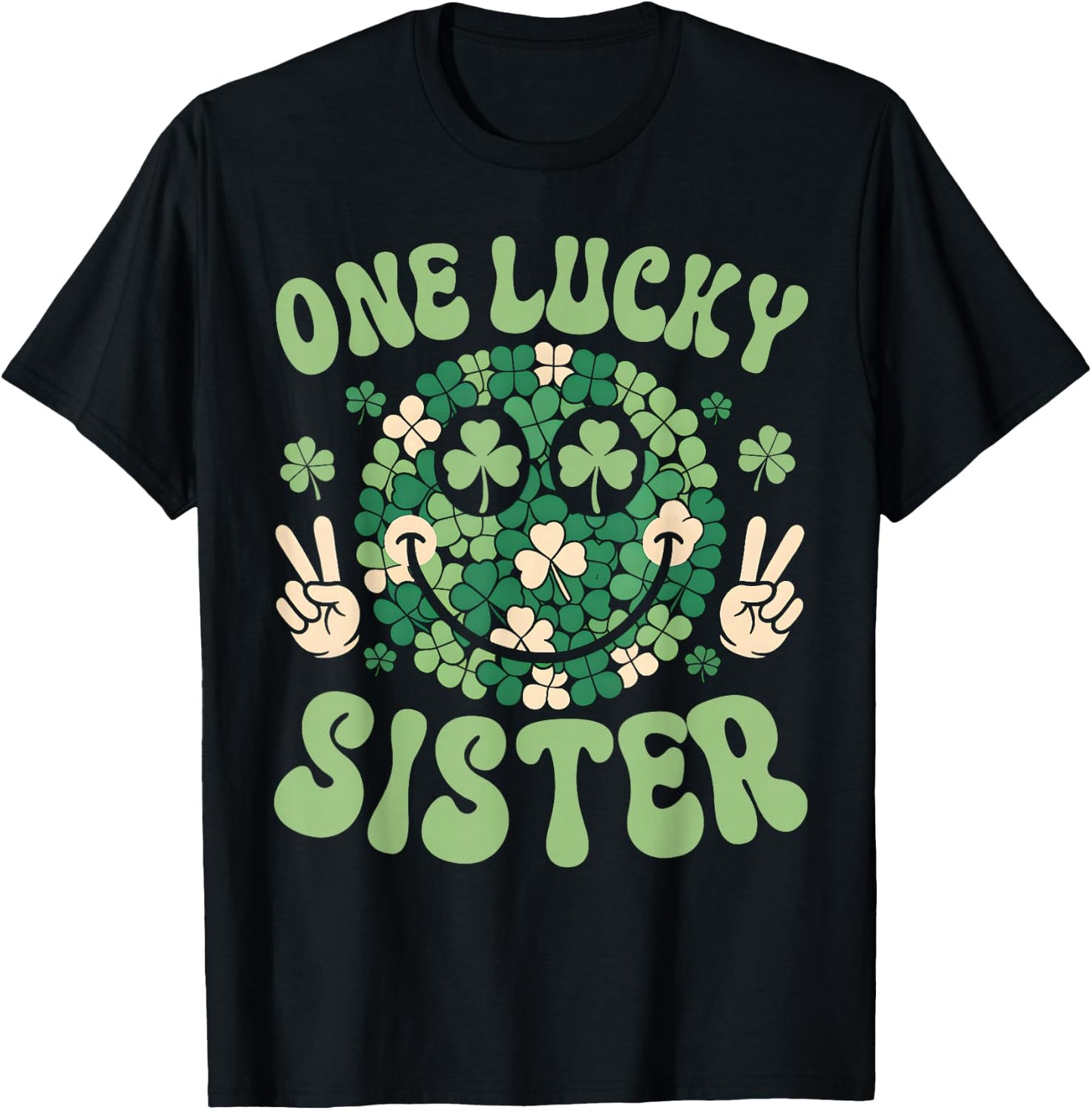 Patricks Day Family Matching Groovy Retro One Lucky Auntie T-Shirt - T-Shirt | Black