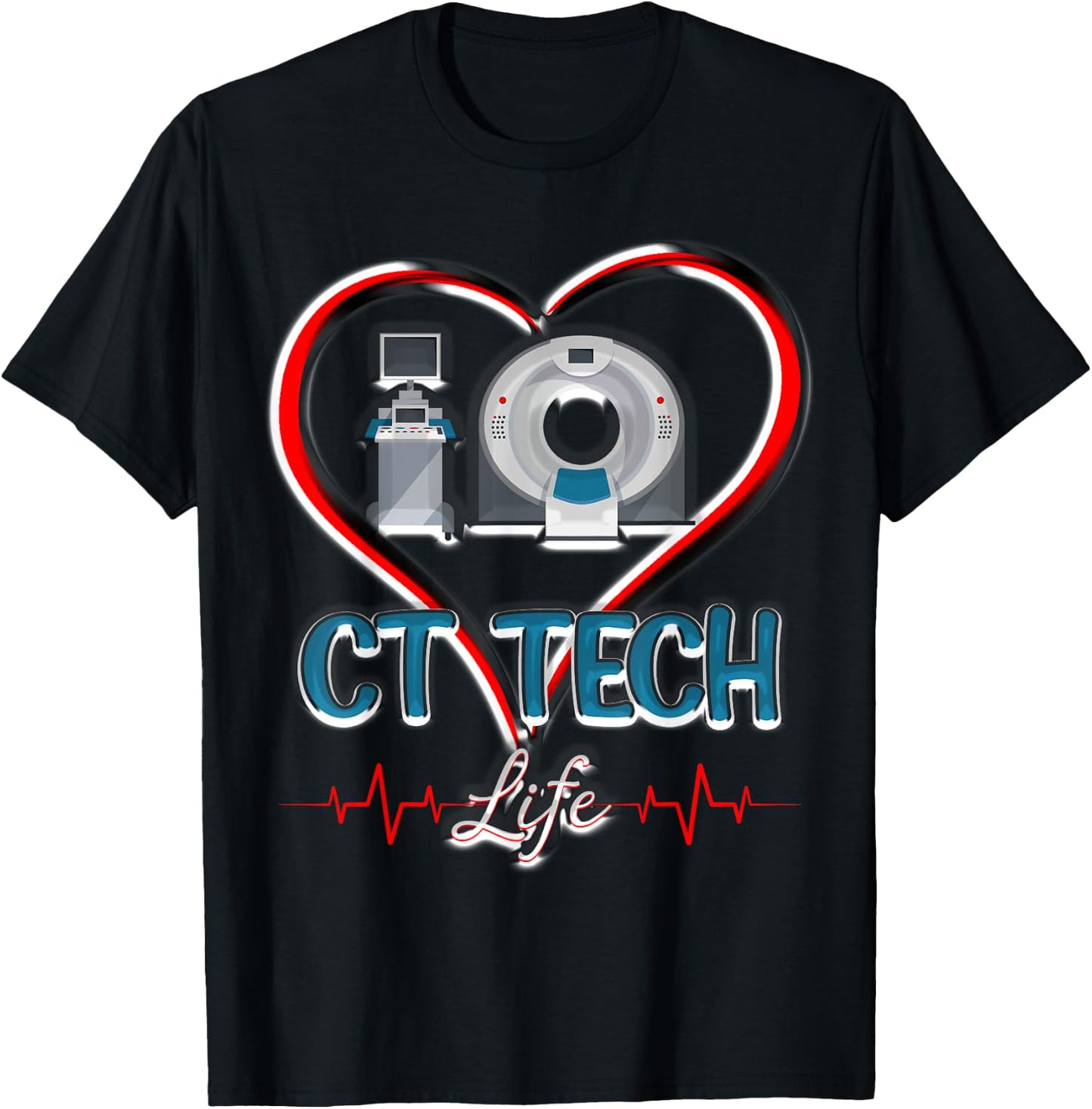 CT Tech Life Heart Funny Technologist T-Shirt - T-Shirt | Black