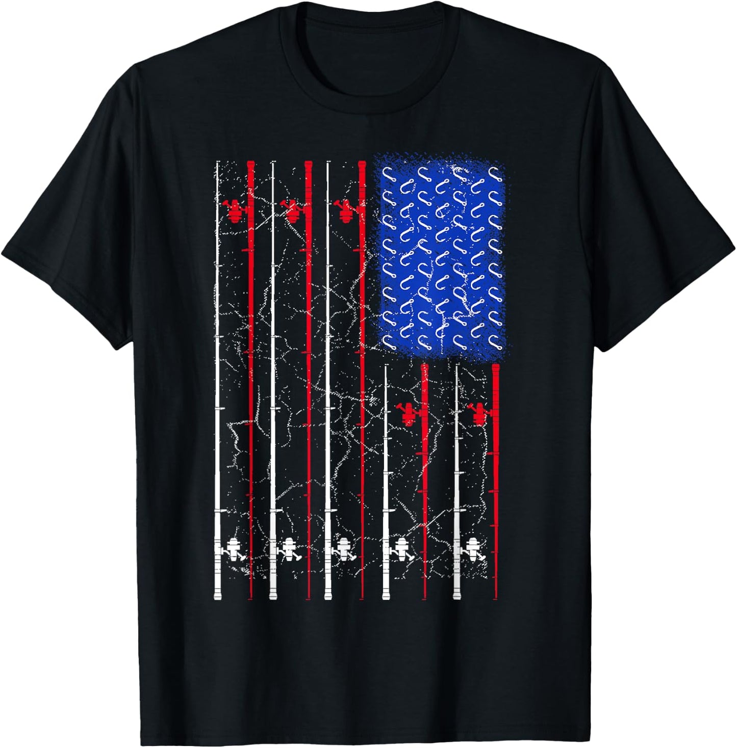 American US Flag Fishing Rod Top, Cool Fisherman Top T-Shirt - T-Shirt | Black