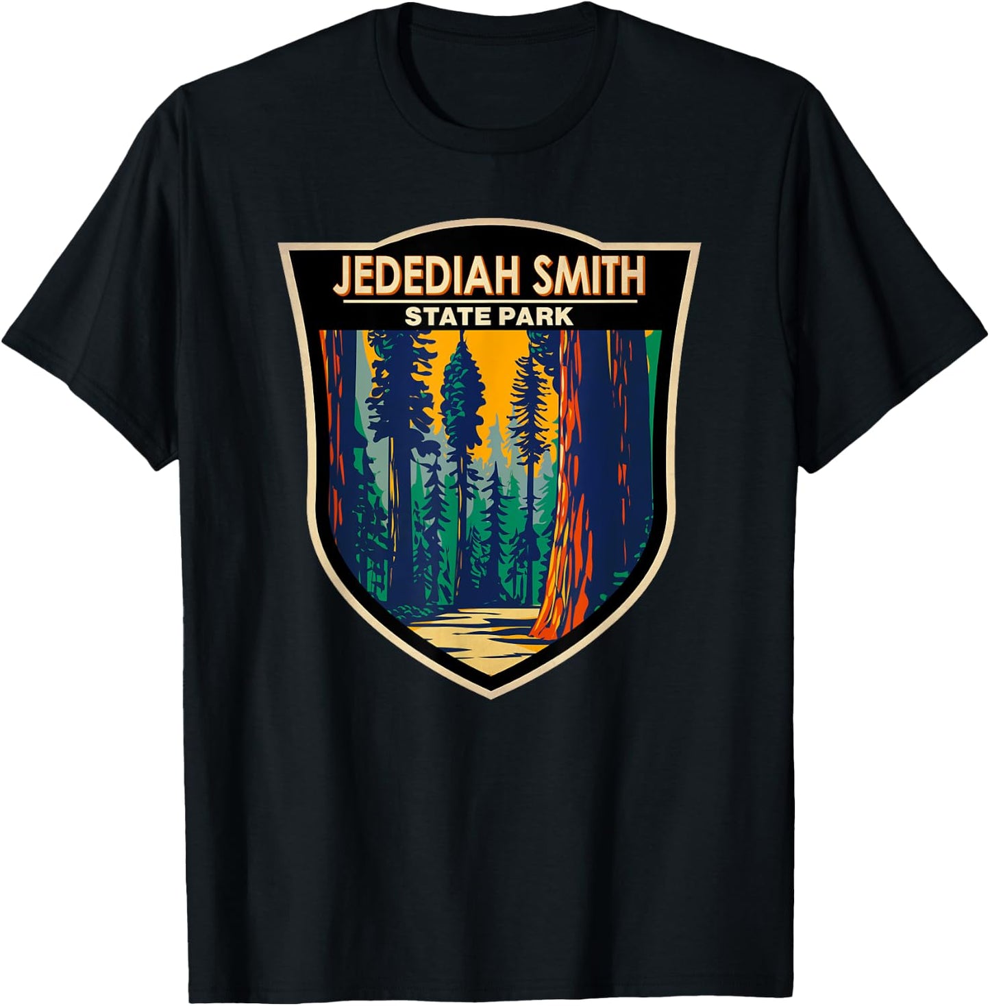Jedediah Smith Redwoods State Park California Badge Vintage T-Shirt - T-Shirt | Black