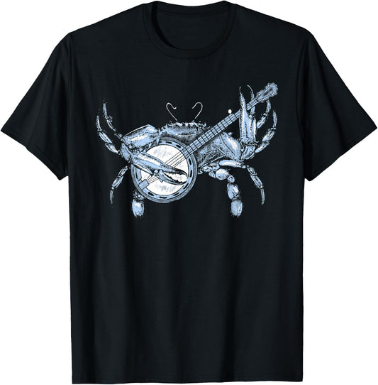 Bluegrass Blue Crab Funny Cute Banjo Chesapeake Bay Vintage T-Shirt - T-Shirt | Black