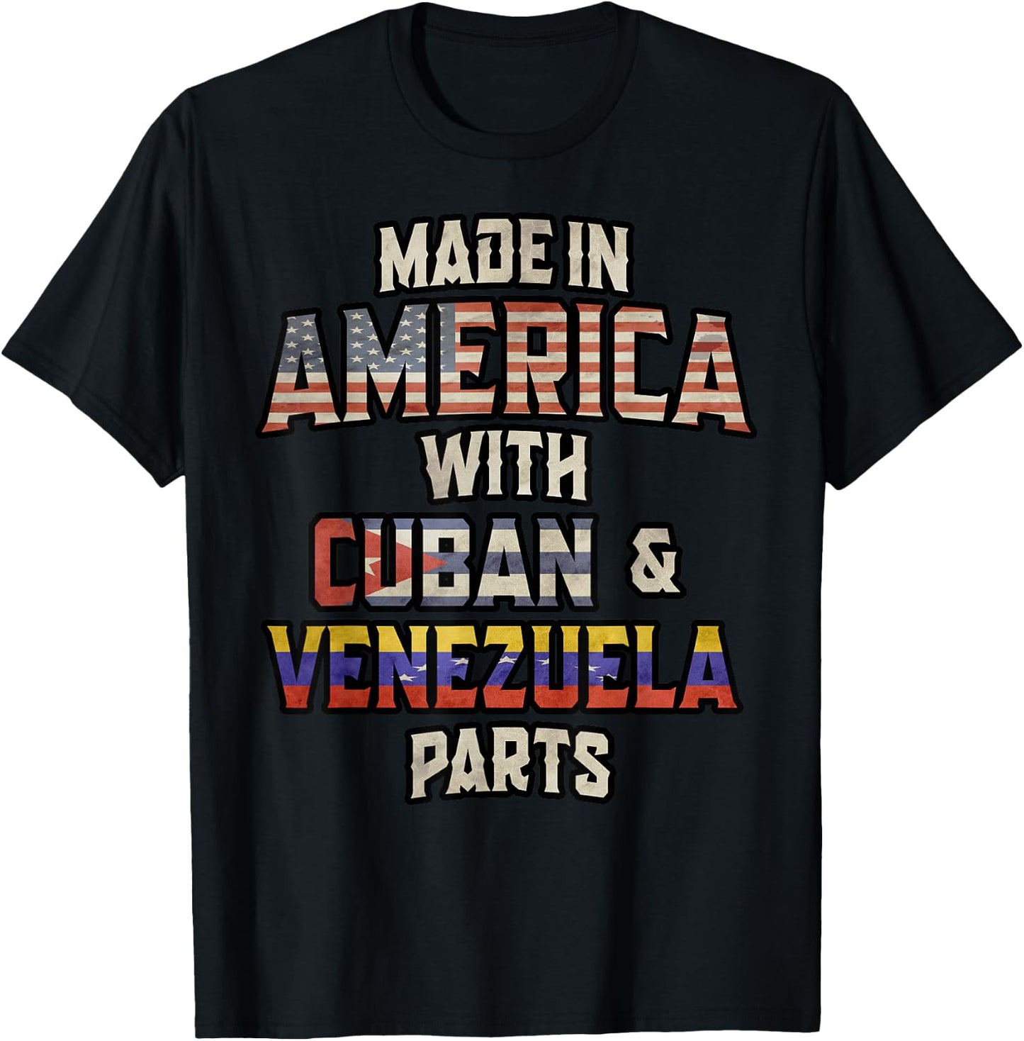 Cuban And Venezuelan Made In America Mix Heritage Vintage T-Shirt - T-Shirt | Black