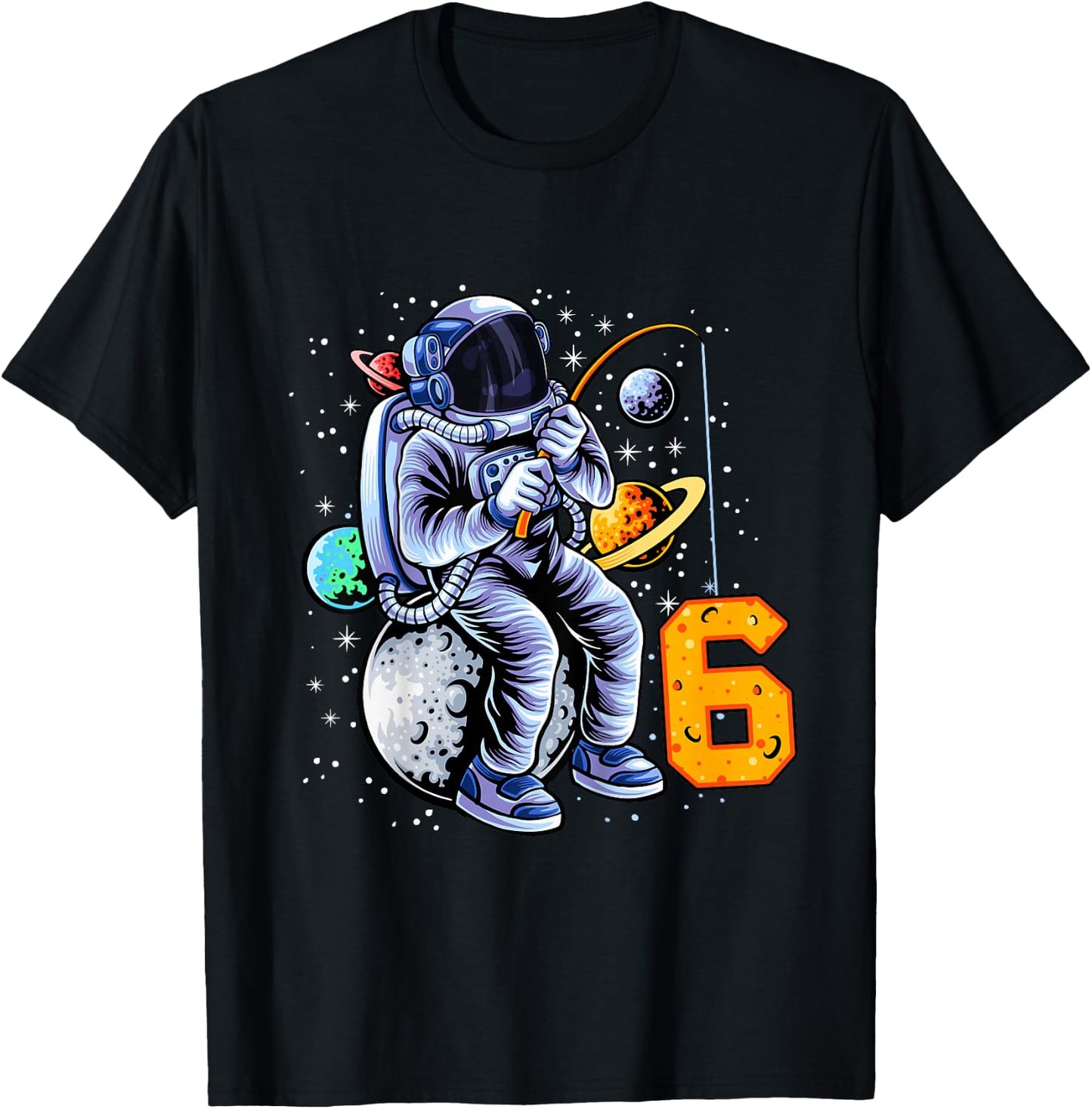 6 Years Old Birthday Boy Astronaut Gifts Space 6th B-Day T-Shirt - T-Shirt | Black