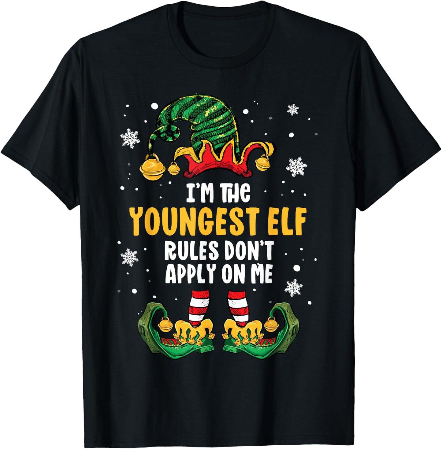 Youngest Child Shirt Elf Family Matching Sibling Christmas T-Shirt - T-Shirt | Black