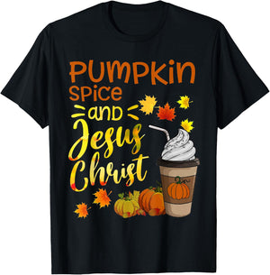 Religious Thanksgiving Season Pumpkin Spice And Jesus Christ T-Shirt - T-Shirt | Black