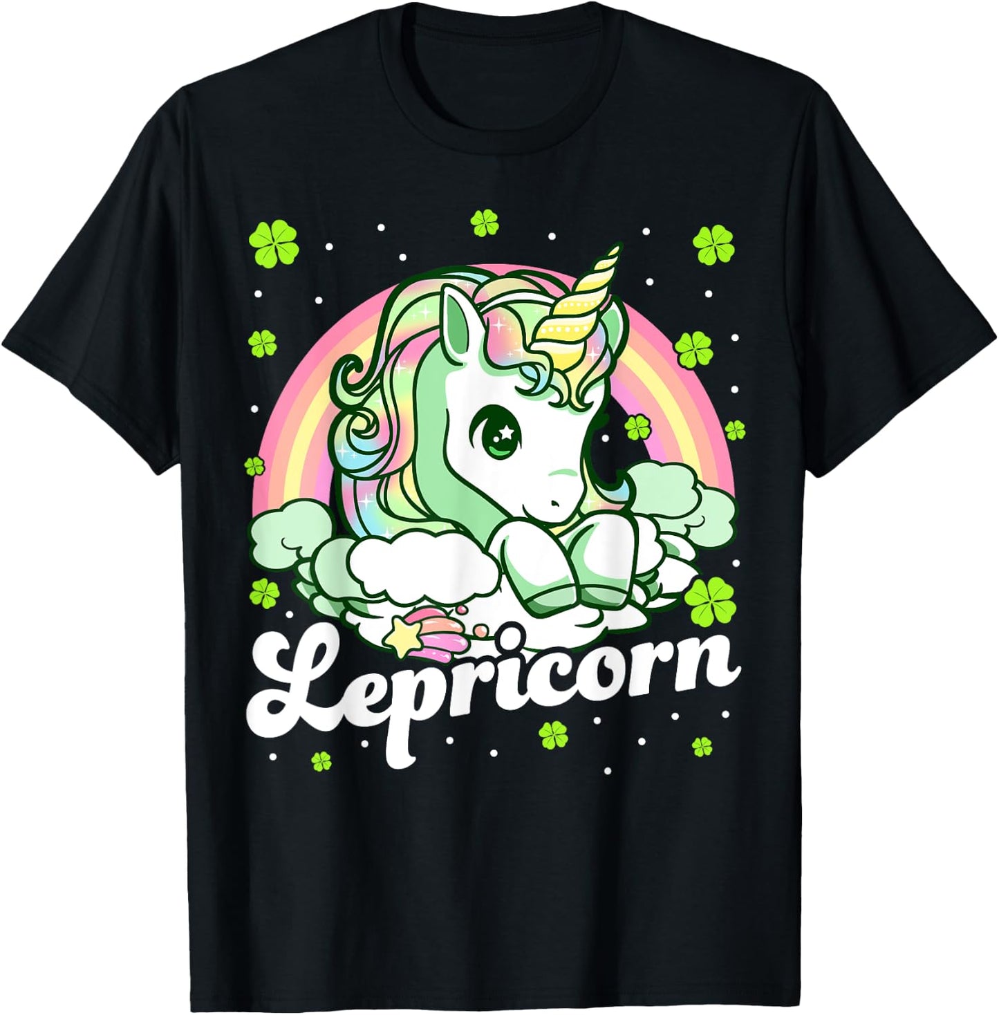 Lepricorn Rainbow St Patricks Day Unicorn Girls Kids Teacher T-Shirt - T-Shirt | Black