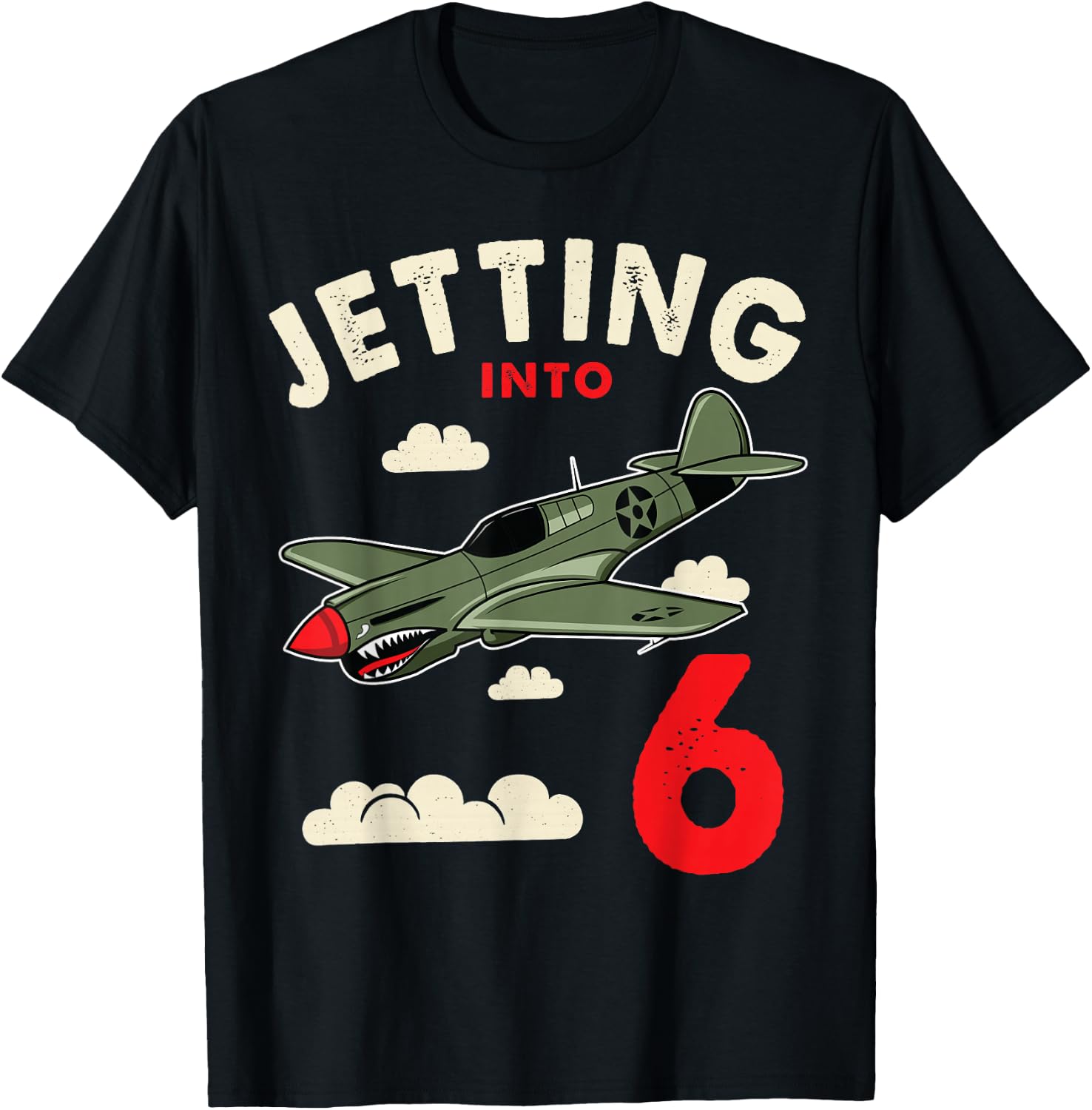 Jetting Into 6 Birthday Aviator Jet Plane Party T-Shirt - T-Shirt | Black