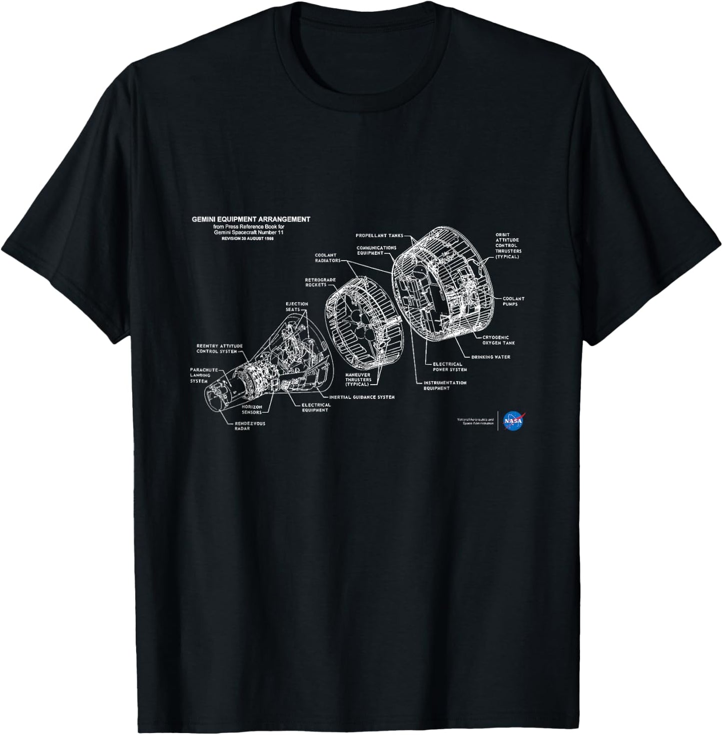 NASA Gemini Spacecraft Schematic T-Shirt - T-Shirt | Black