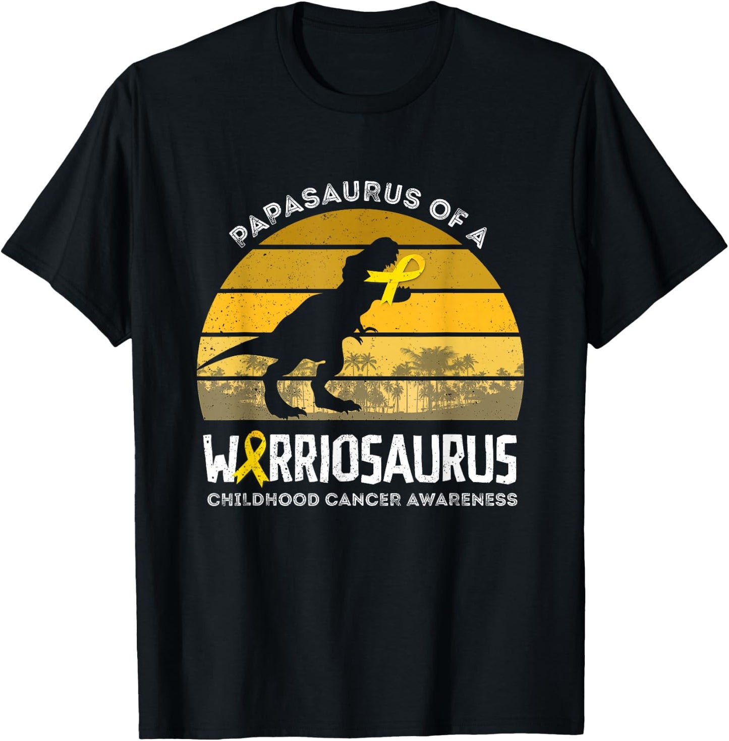 Papasaurus Papa Of A Warrior Childhood Cancer Warrior T-Shirt - T-Shirt | Black