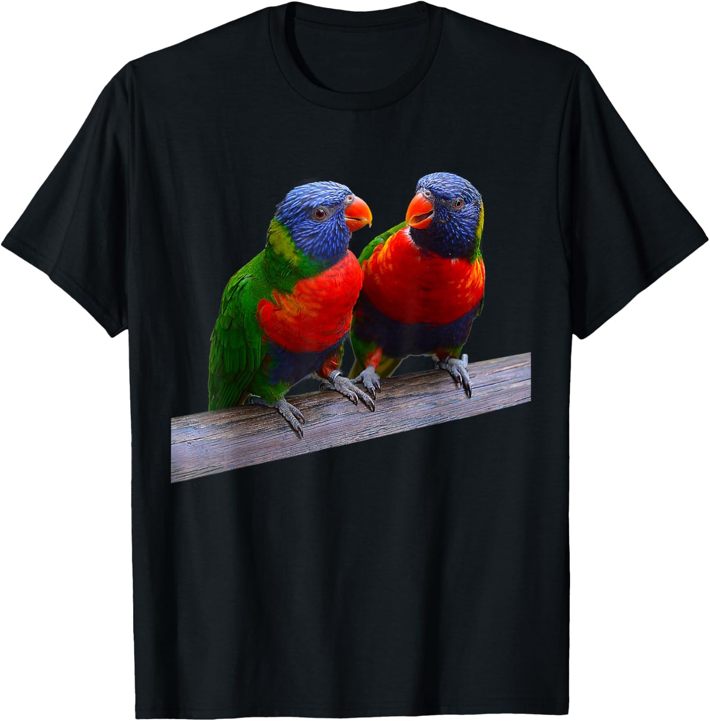Parrot Bird Two Rainbow Lorikeet Parrots Ornithology T-Shirt - T-Shirt | Black