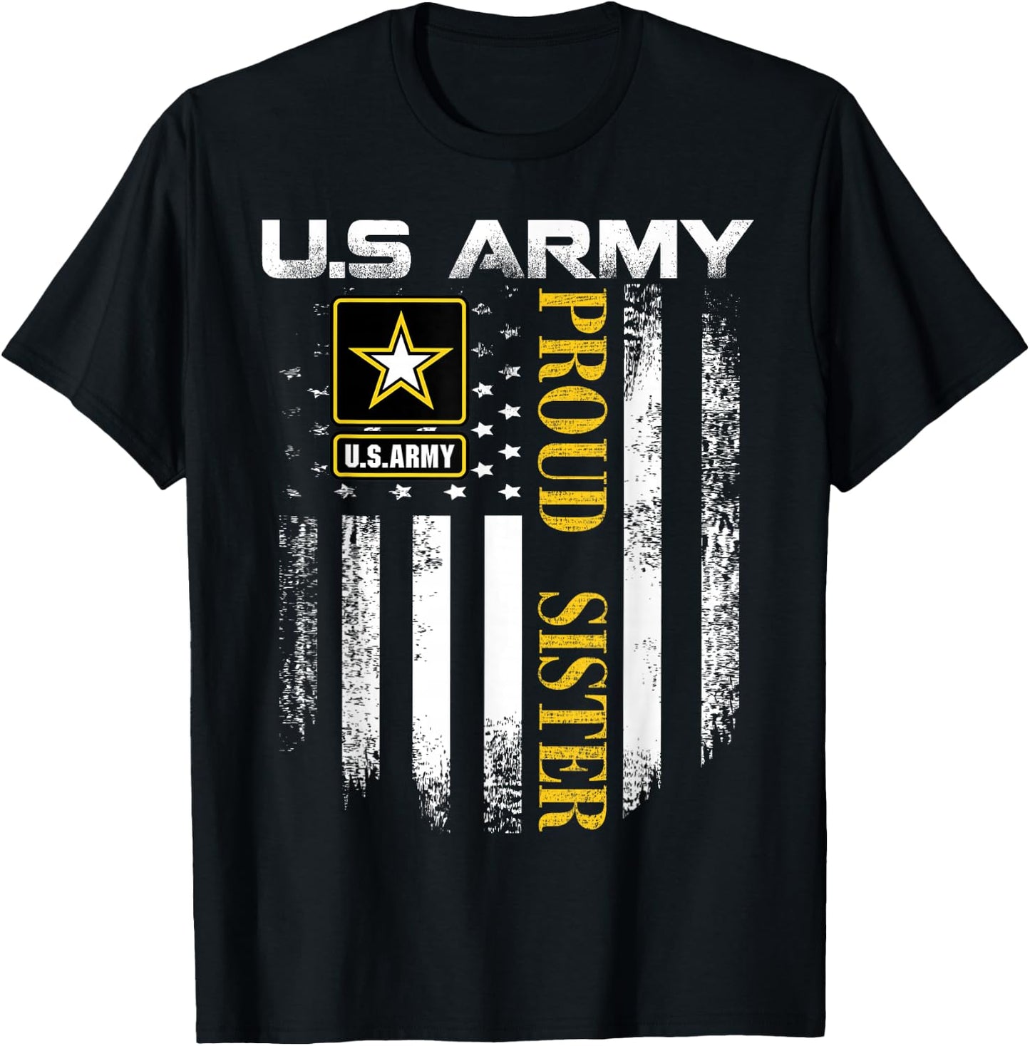 Vintage U.S. Army Proud Sister with American Flag Gift T-Shirt - T-Shirt | Black