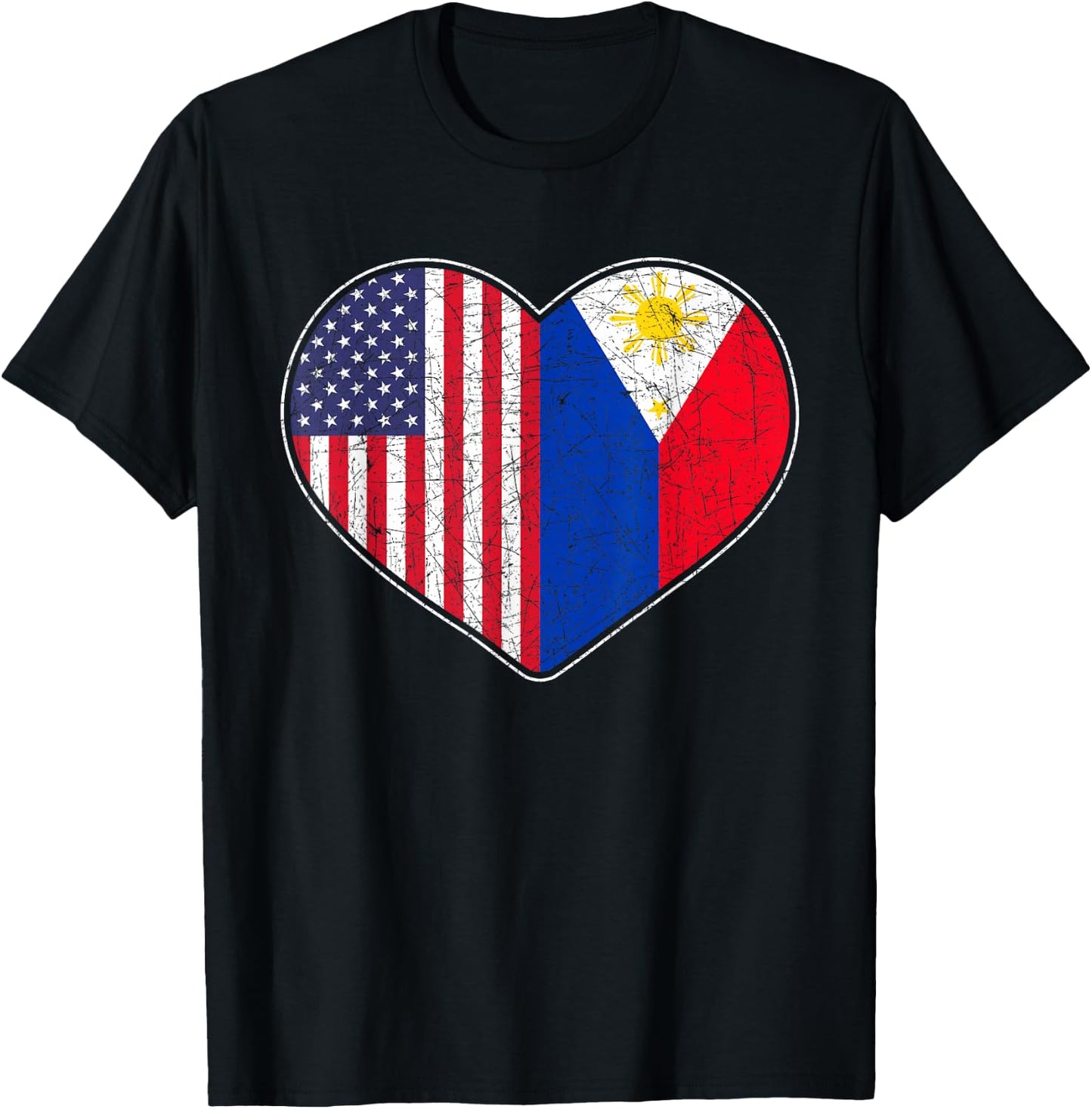 USA Flag Heart Filipino Heritage Pinoy Love Philippines T-Shirt - T-Shirt | Black