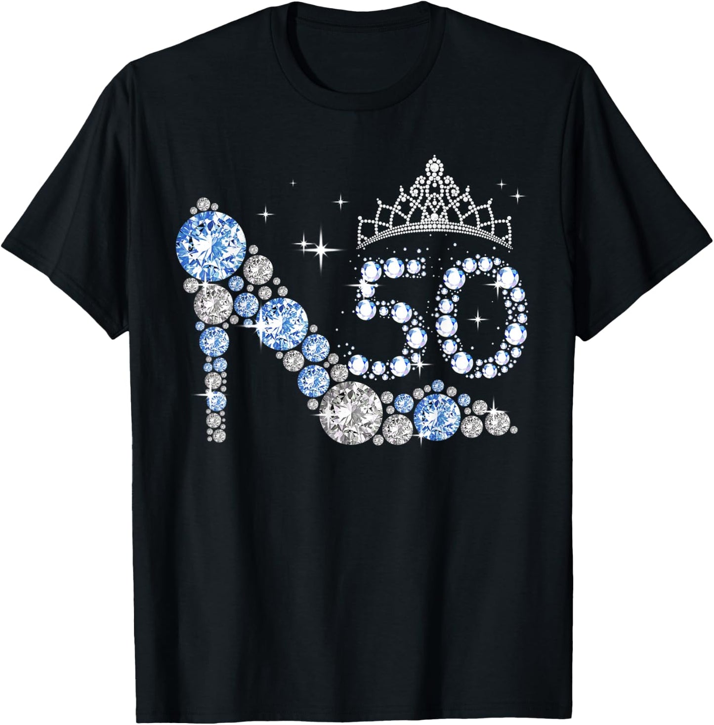 mb 50th Birthday Diamond High Heels Crown Sparkling Women T-Shirt - T-Shirt | Black