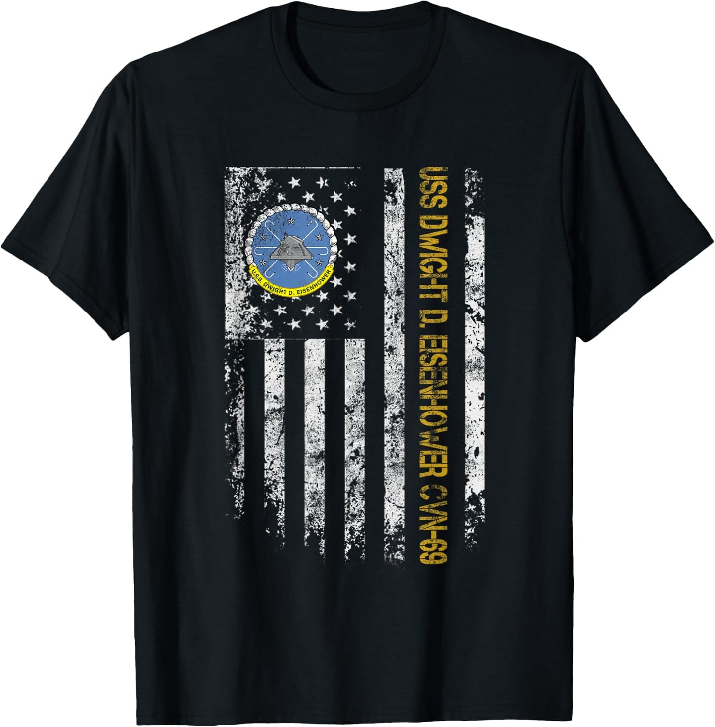 USS Dwight Eisenhower CVN-69 Aircraft Carrier Veteran Flag T-Shirt - T-Shirt | Black
