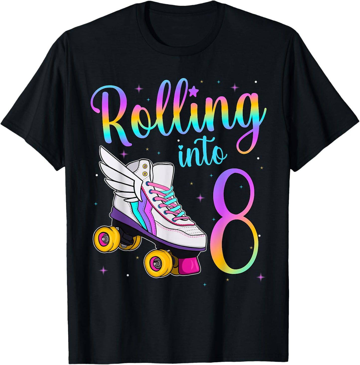 Rolling Into 8 Years. Lets Roll I'm Turning 8 Roller Skates T-Shirt - T-Shirt | Black