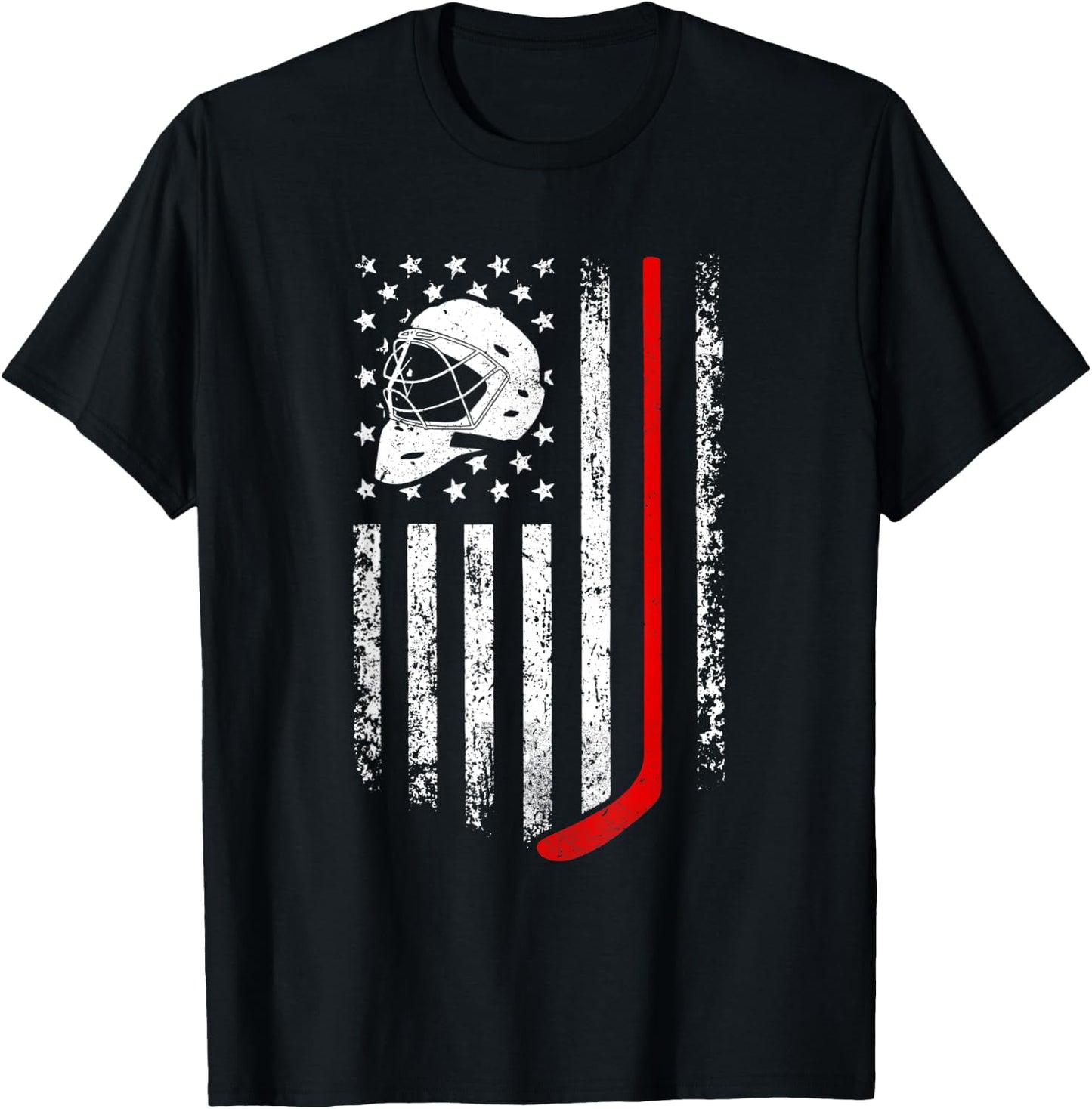 Hockey American Flag Cool Ice Hockey Player Men Women Boys T-Shirt - T-Shirt | Black