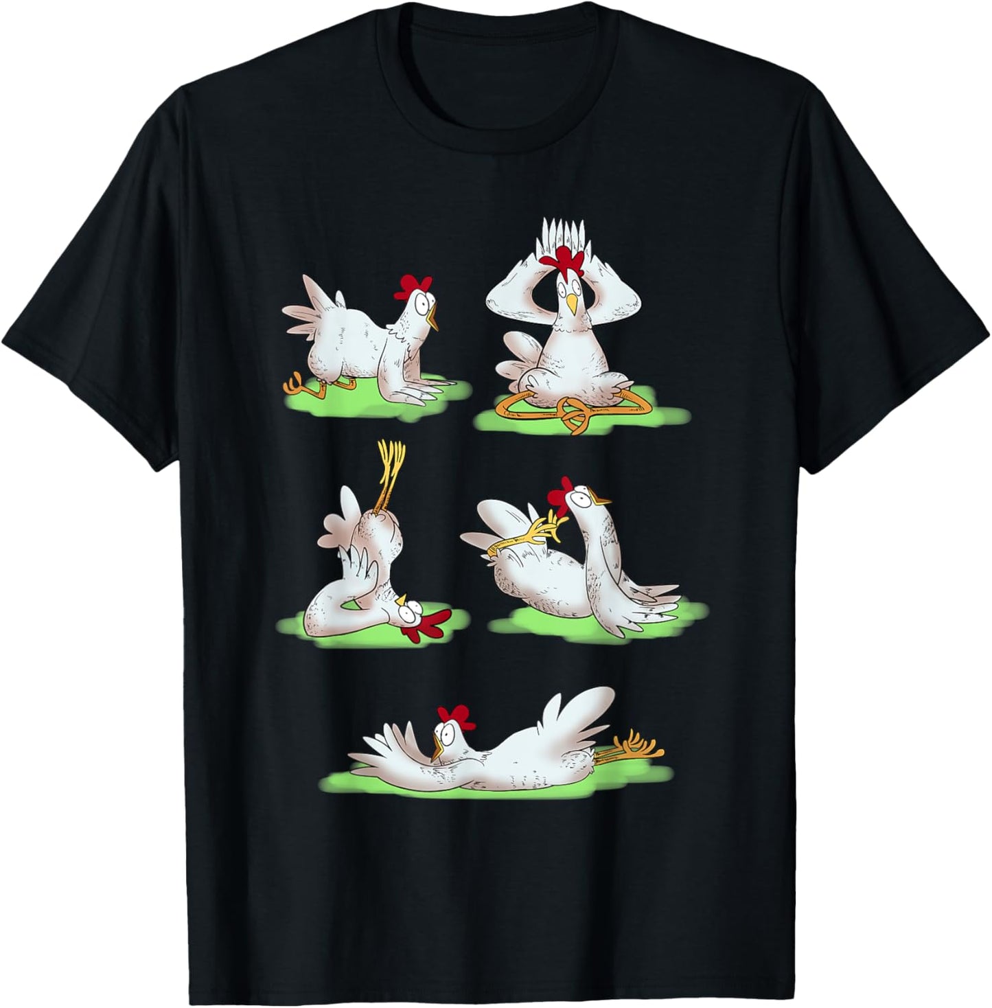 Funny Chicken Yoga Figures T-Shirt - T-Shirt | Black
