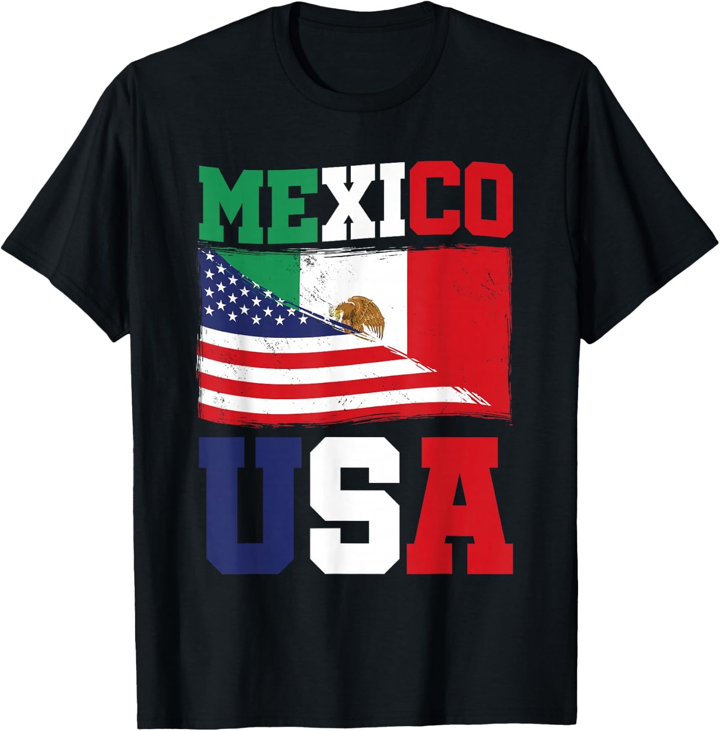 Mexico USA Flag Mexican American Pride Hispanic Mexico T-Shirt - T-Shirt | Black