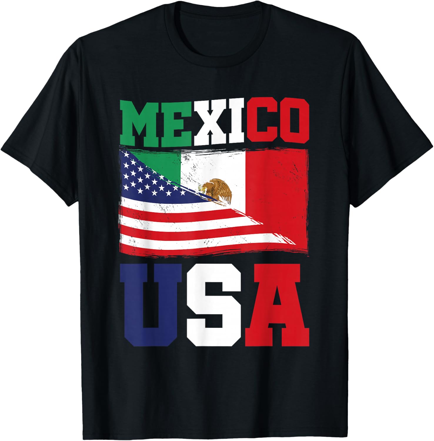 Mexico USA Flag Mexican American Pride Hispanic Mexico T-Shirt - T-Shirt | Black