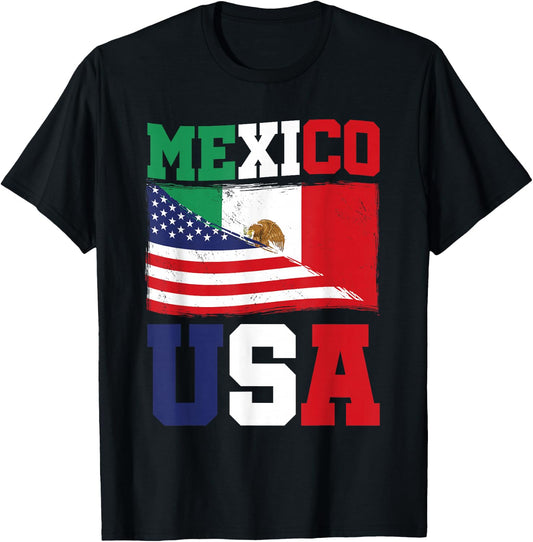 Mexico USA Flag Mexican American Pride Hispanic Mexico T-Shirt - T-Shirt | Black